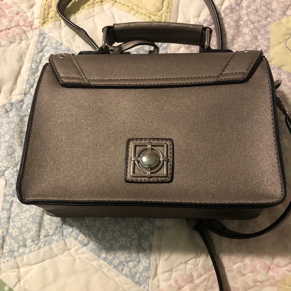 Catherine Malandrino Metallic Gray Stud-Accent Satchel